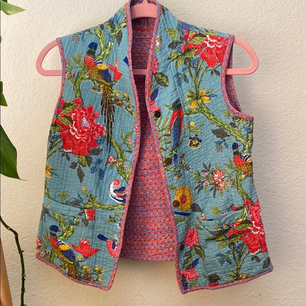 Floral Quilted Reversible Vest Artsy Vibe